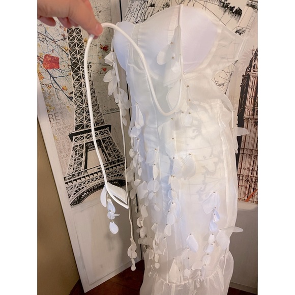 Botanics & Petals Luxury Maxi Dress In Summer White+Gold Droplets+Drop Petals - Picture 9 of 16